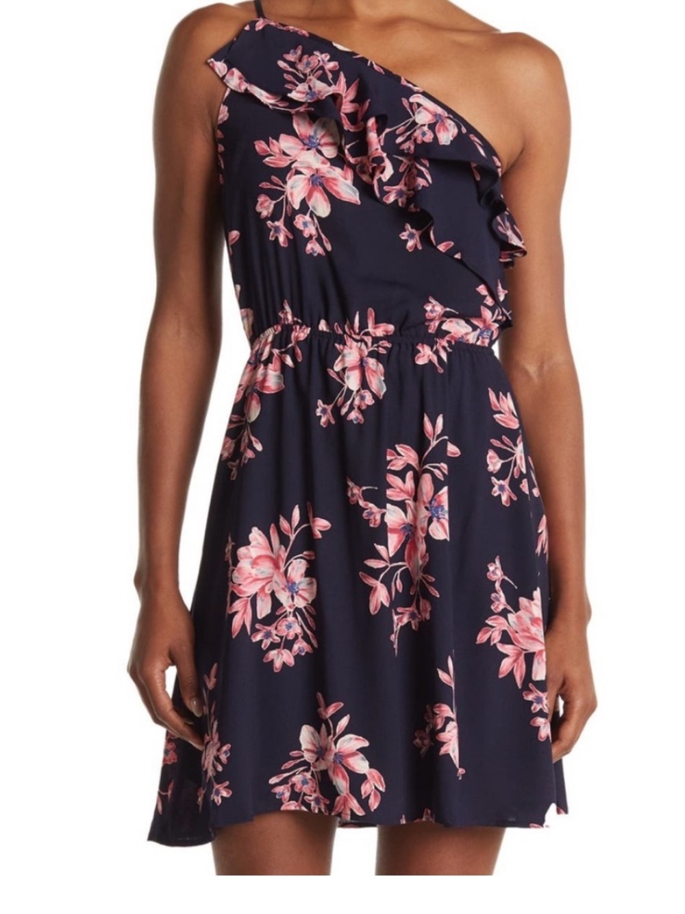 🟠NWT COLLECTIVE CONCEPTS One Shoulder Mini Dress in Navy/Pink Floral MED